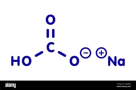 Sodium bicarbonate (baking soda), chemical structure. Blue skeletal formula on white background ...