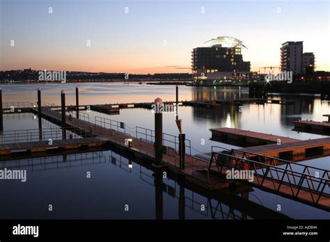 cardiff bay tiger bay waterfront marina wales sunset uk gb Stock Photo - Alamy