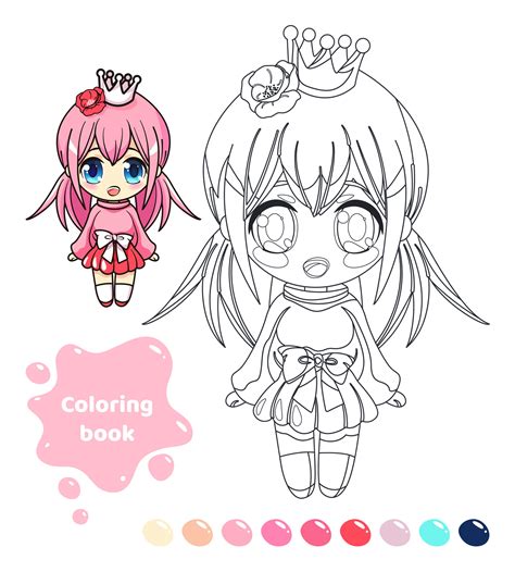 Coloring book for kids. Worksheet for drawing with cartoon anime girl ...