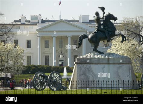 The White House and statue of Andrew Jackson on Pennsylvania Avenue ...