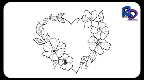 Heart With Flower Drawing | How To Draw a Heart With Flowers | Flower With Heart | Drawing ...