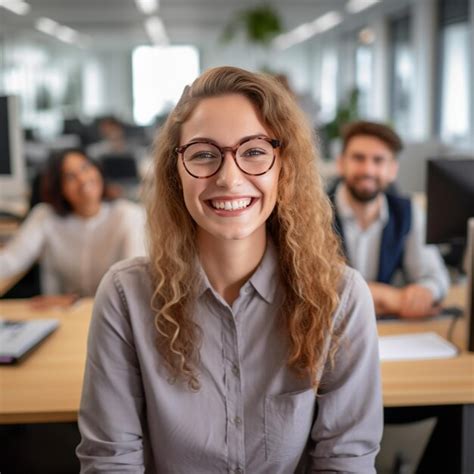 Premium AI Image | A woman with glasses and a smile is smiling at the ...