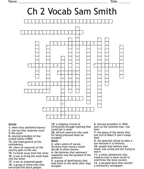 Ch 2 Vocab Sam Smith Crossword - WordMint