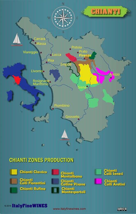 A map of Chianti wine region with details of doc and docg appellations. Download it at www ...