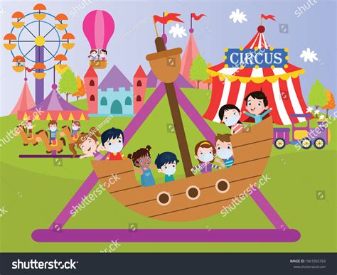 Kids Having Fun Amusement Park Cartoon Stock Vector (Royalty Free) 1961055769 | Shutterstock