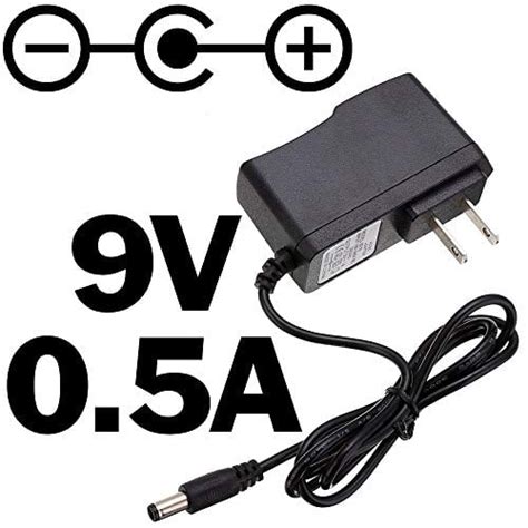 9 Volt DC, 500 mA Power Adapter with 5.5mm Barrel Jack (Center Positive ...