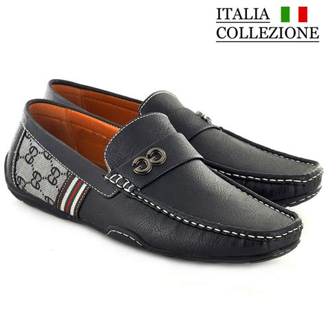 Mens Designer Loafers Leather Look Italian Driving Shoes Slip On Gents Shoes