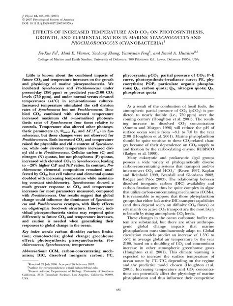 (PDF) EFFECTS OF INCREASED TEMPERATURE AND CO2 ON PHOTOSYNTHESIS, GROWTH, AND ELEMENTAL RATIOS ...