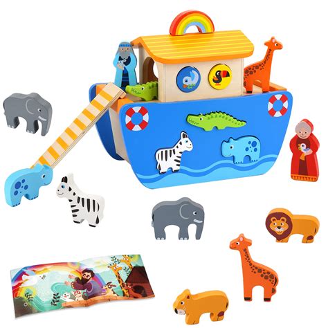 Buy KMTJT Toddlers Wooden Noah's Ark Toy Animal Playset, Baptism Gifts ...