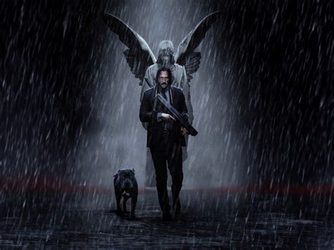 Download wallpaper 1400x1050 john wick and his dog, walking in the rain ...