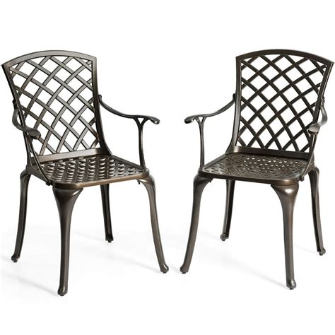 Costway Outdoor Cast Aluminum Arm Dining Chairs Set of 2 Patio Bistro Chairs - Walmart.com ...