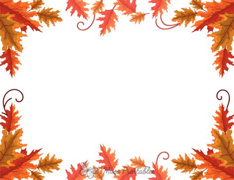 Printable Landscape Fall Oak Leaf Page Border