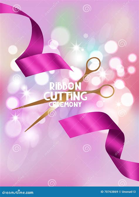 Ribbon Cutting Ceremony Card with Pink Ribbon and Bokeh Background Stock Vector - Illustration ...