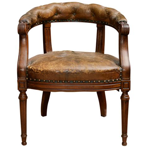 Tufted Leather and Mahogany Barrel-back Library Chair - Garden Court ...