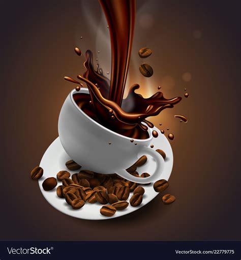 Cup of coffee coffee beans and splash effect Vector Image