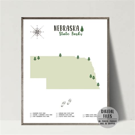 Nebraska State Parks Map | Nebraska Map Print | Gift For Traveler ...