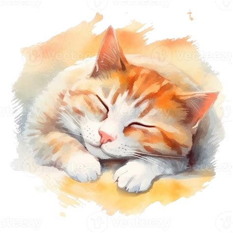 Watercolor illustration of cute a cat sleeping on watercolor background ...