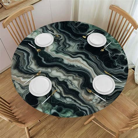 Erxjss Marble Fitted Round Table Cloth, Surface Fractures Pattern Art Print Elastic Edged Print ...