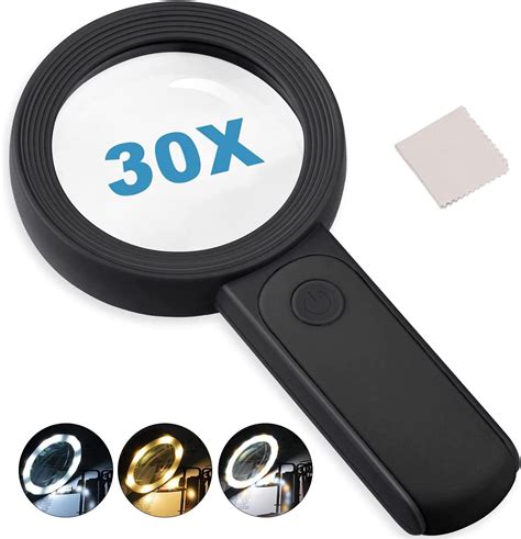Buy Magnifying Glass with Light, 30X High Magnification, Handheld and Lightweight, 18 LED Lights ...