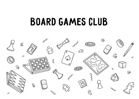 Board games club. Set of vector doodle elements, board games collection. Vector hand drawn ...