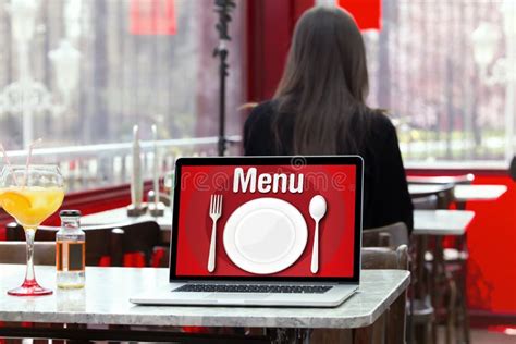 Restaurant Menu in the Screen of Laptop Computer Stock Image - Image of ...