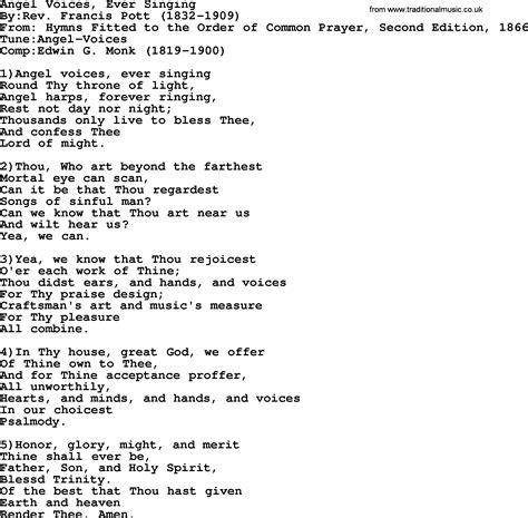 Methodist Hymn: Angel Voices, Ever Singing - lyrics with PDF