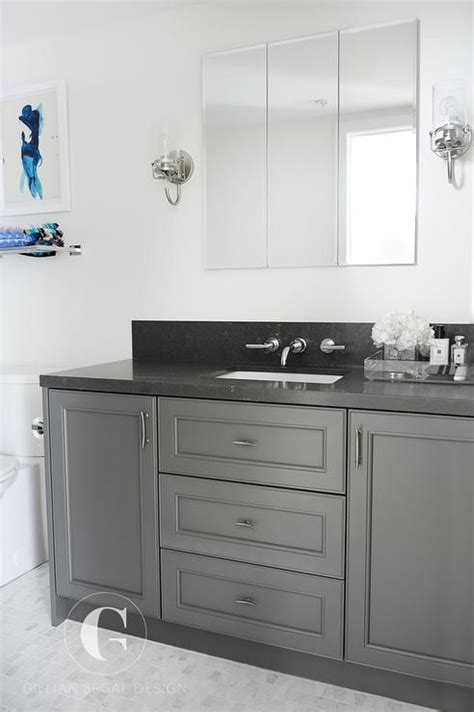 Dark Gray Washstand with Black Granite Countertop - Contemporary - Bathroom | White granite ...