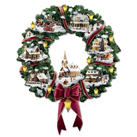 The Thomas Kinkade Illuminated Christmas Village Wreath - Hammacher ...