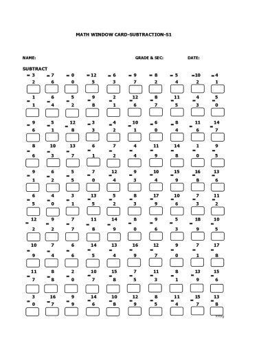 WINDOW CARD 1- SUBTRACTION-DIAMOND | Window cards, Subtraction, Free printable multiplication ...