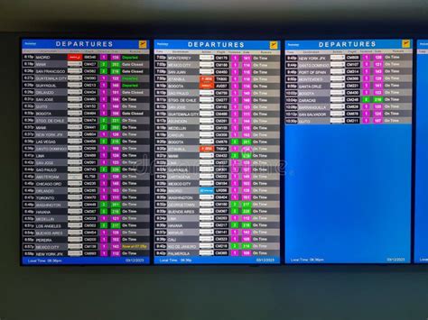 Panama, Electronic Departures Board at Tokumen International Airport ...