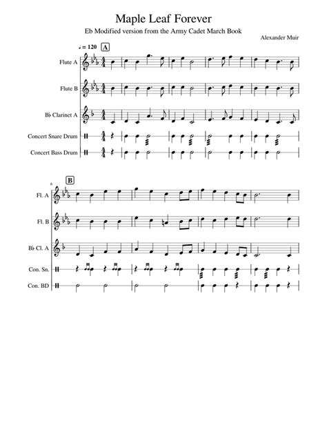 Maple Leaf Forever-Modified-Eb Sheet music for Flute, Clarinet, Bass, Percussion | Download free ...