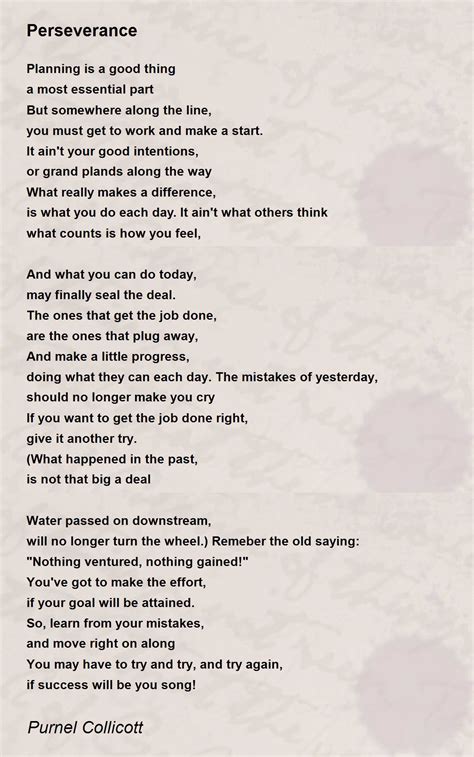 Perseverance - Perseverance Poem by Purnel Collicott