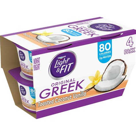 Light + Fit Nonfat Gluten-Free Toasted Coconut Vanilla Greek Yogurt, 5.3 Oz. Cups, 4 Count ...