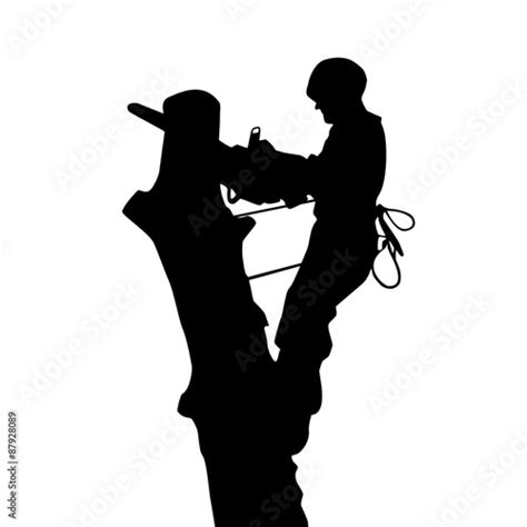 Arborist saws a tree at a height, silhouette Stock Vector | Adobe Stock