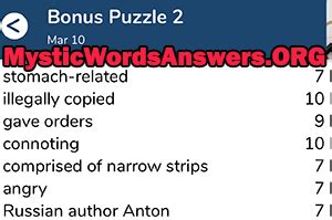 March 10, 2021 7 Little Words bonus puzzle 2