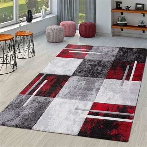 Moderner Teppich Wohnzimmer Milano mit Konturenschnitt in Rot Grau Schwarz | eBay