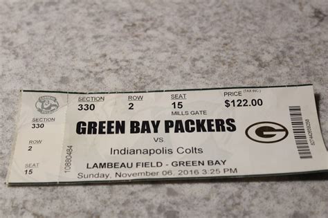 GREEN BAY PACKERS FULL UNUSED TICKET VS COLTS 11-6-2016 AT LAMBEAU FIELD EX | eBay