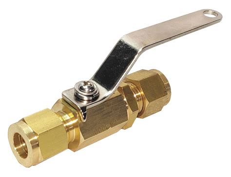 GRAINGER APPROVED Mini Ball Valve, Brass, Inline, 2-Piece, Tube Size 1/ ...