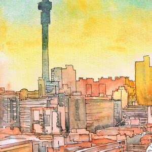 Johannesburg Art, South Africa City Skyline Joburg Art Print Watercolor Painting Travel Poster ...