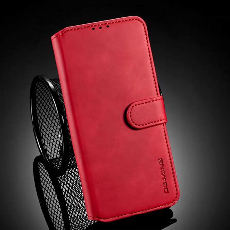 DG.MING iPhone 12 Mini Retro Leather Flip Magnetic Closure Wallet Case Red