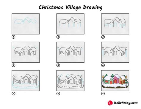 Christmas Village Drawing - HelloArtsy