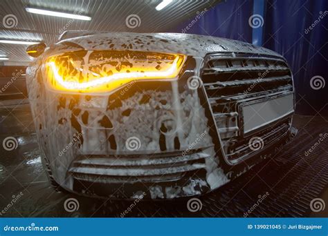 Black Car in Foam on a Car Wash Stock Image - Image of personal, mode ...