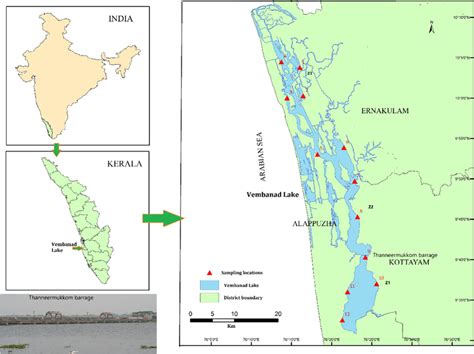 Map of Vembanad Lake showing study locations (lower, Z3 (S1 Vypin; S2 ...