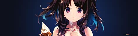 Anime girl eating ice cream 4K wallpaper download