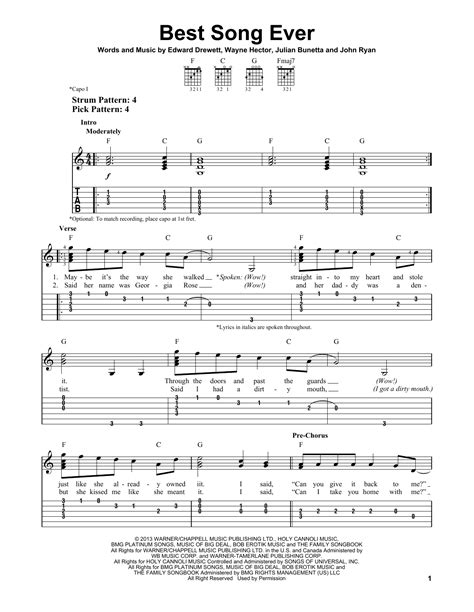 Best Song Ever by One Direction Sheet Music for Easy Guitar Tab at Sheet Music Direct