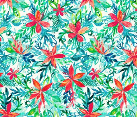 Bright Colors Tropical Watercolor Floral wallpaper - micklyn - Spoonflower