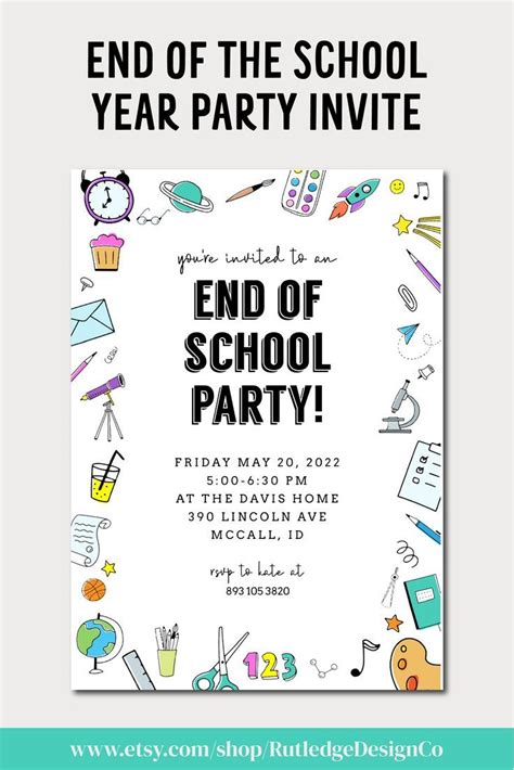 End of Year Party Invitation, Last Day of School Party Invitation ...