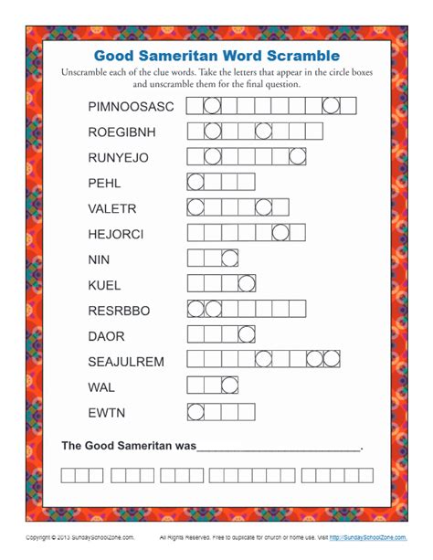 Parable Of The Good Samaritan Worksheet