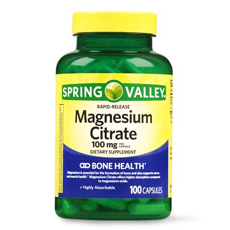 Spring Valley Magnesium Citrate Rapid Release Capsules, 100 mg, 100 Count - Walmart.com ...