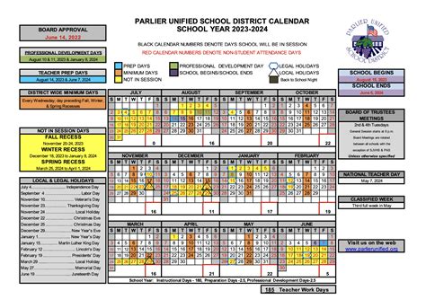 PUSD School Year Calendar – Calendar – Parlier Unified School District